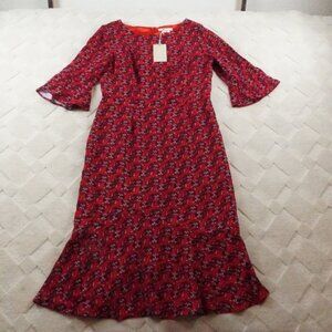 Boden Flippy Pencil Dress Womens 8L Floral Print Long Sleeve Flutter Hem